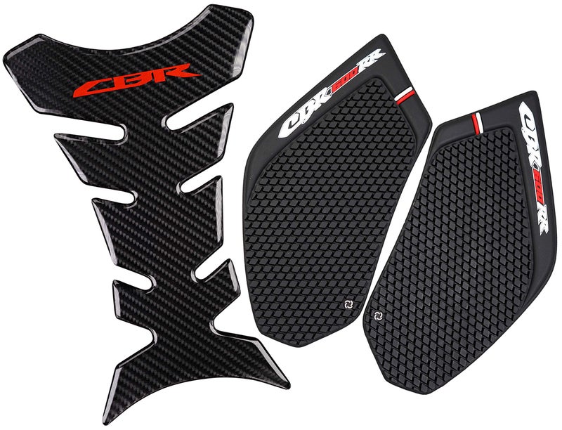 REVSOSTAR Black Real Carbon Look Sticker Decal, Protector Pad for CBR 600RR 2003-2006, Anti Slip, Traction Side, Fuel Knee Grip Decal, Polyvinyl Chloride, Waterproof, Outdoor Usage - Image 1